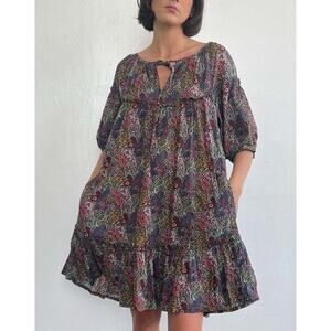 Vintage Toast Suzi Kondi Paisley Mini Dress Tiered Ruffle Multicolor 100% Cotton
